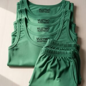 Green Tank Top and Shorts – Vliztmo Set with Black Write-Up
